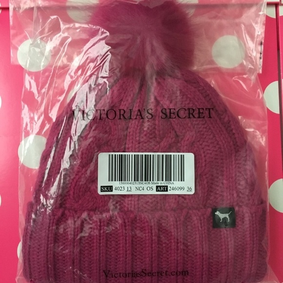 PINK VS Cable Knit Sherpa Lined Beanie New With Tag main image 5